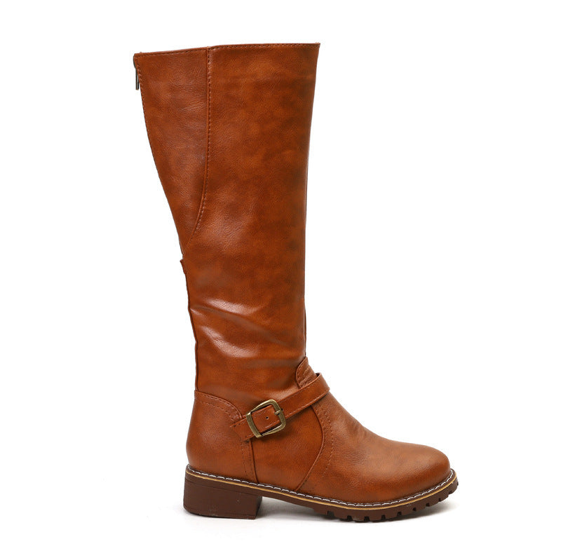 Women's Plush Lined High Boots with Zipper and Buckle in 3 Colors - Wazzi's Wear