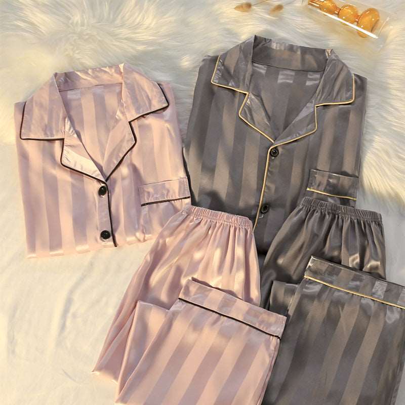 Men’s and Women’s Striped Long Sleeve Silk Pajamas