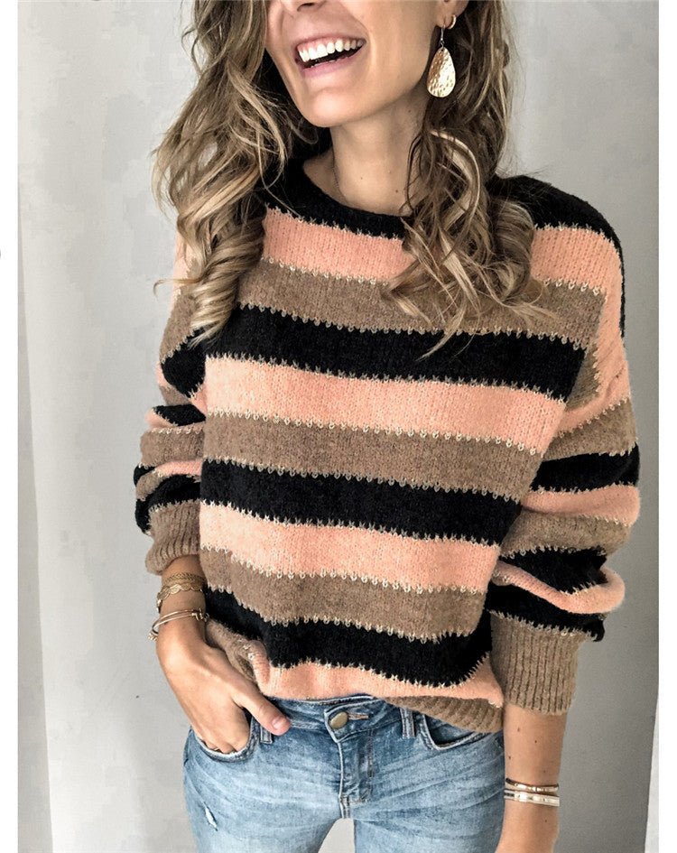 Women's Striped Long Sleeve Sweater S-XL - Wazzi's Wear