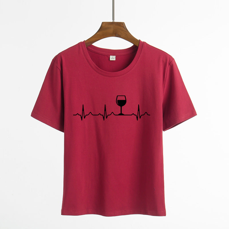 Women's Heartbeat Wine Glass Short Sleeve Top in 6 Colors S-3XL - Wazzi's Wear