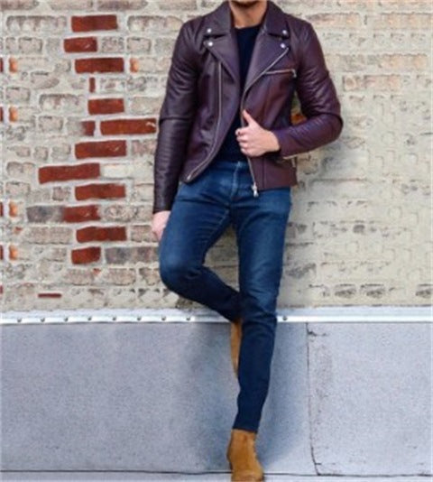 Men's PU Leather Zippered Jacket in 2 Colors S-3XL - Wazzi's Wear