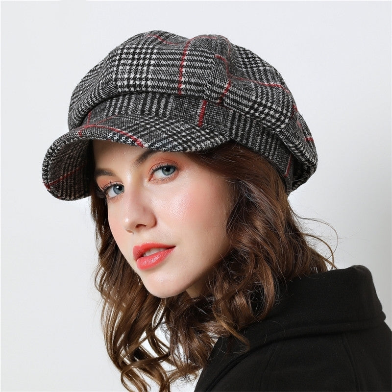 Women’s Plaid Woolen Beanie Cap in 3 Colors - Wazzi's Wear