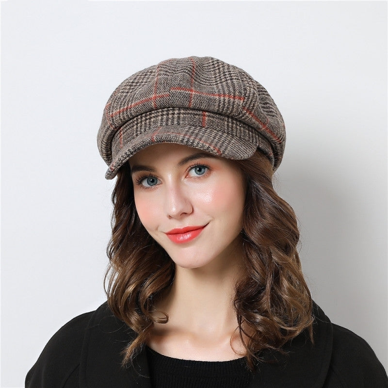 Women’s Plaid Woolen Beanie Cap in 3 Colors - Wazzi's Wear