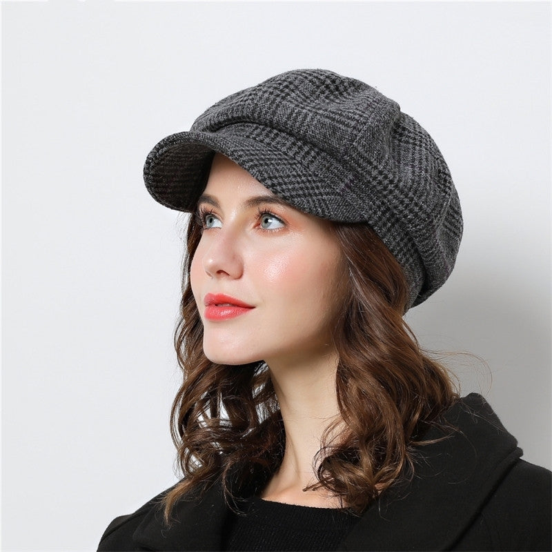 Women’s Plaid Woolen Beanie Cap in 3 Colors - Wazzi's Wear