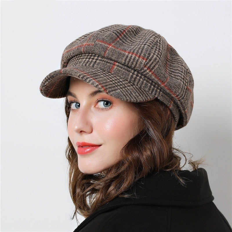 Women’s Plaid Woolen Beanie Cap in 3 Colors - Wazzi's Wear