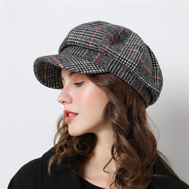 Women’s Plaid Woolen Beanie Cap in 3 Colors - Wazzi's Wear