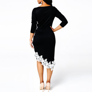 Women’s Black Midi Dress with Asymmetric Hem and Lace Detail S-XXL - Wazzi's Wear