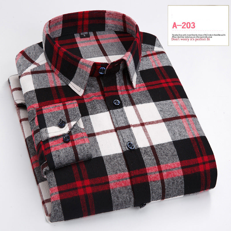 Men’s Long Sleeve Plaid Brushed Shirt in 8 Colors M-4XL - Wazzi's Wear