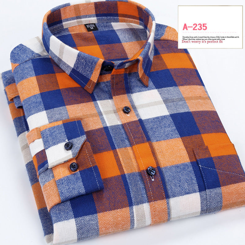 Men’s Long Sleeve Plaid Brushed Shirt in 8 Colors M-4XL - Wazzi's Wear