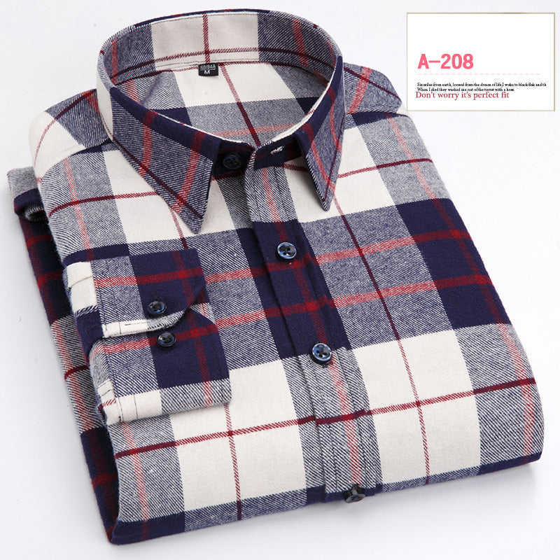 Men’s Long Sleeve Plaid Brushed Shirt in 8 Colors M-4XL - Wazzi's Wear