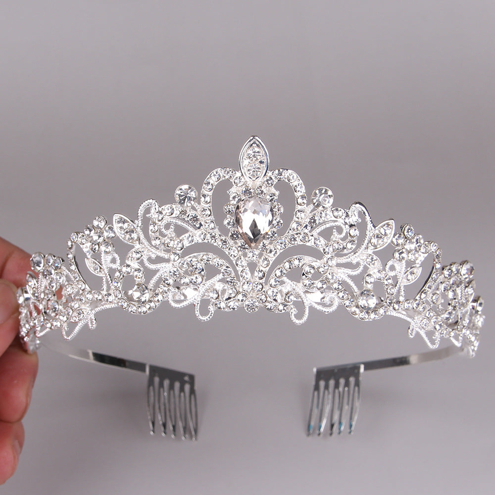 Women’s White Crystal Crown Wedding Headpiece - Wazzi's Wear