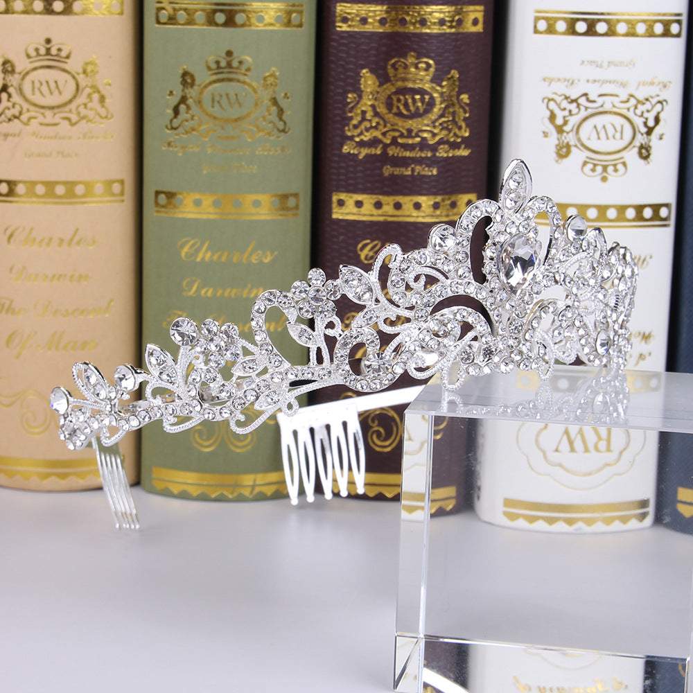 Women’s White Crystal Crown Wedding Headpiece - Wazzi's Wear