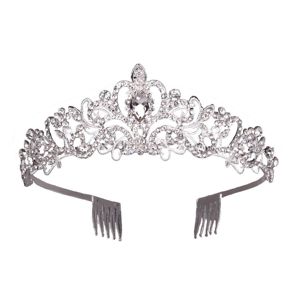Women’s White Crystal Crown Wedding Headpiece - Wazzi's Wear