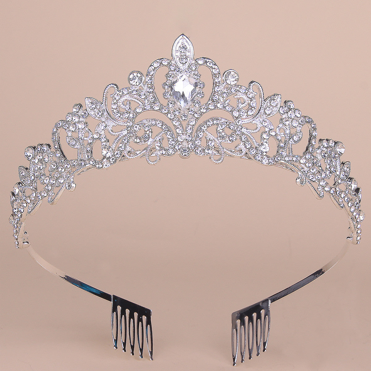 Women’s White Crystal Crown Wedding Headpiece - Wazzi's Wear