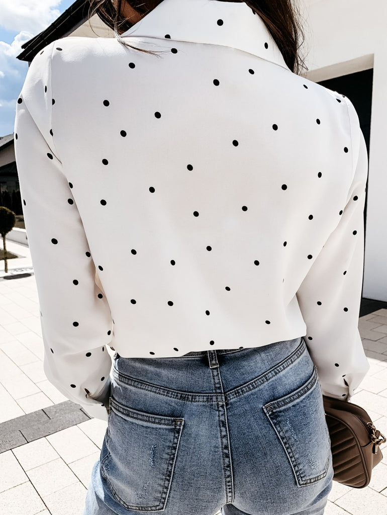 Women’s Polka Dot Long Sleeve Pocket Shirt in 2 Colors S-2XL - Wazzi's Wear