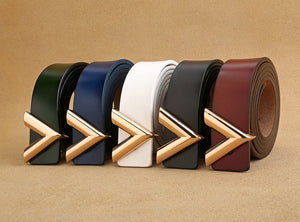 Women’s High Quality Leather Belt with V-Shaped Buckle in 5 Colors - Wazzi's Wear