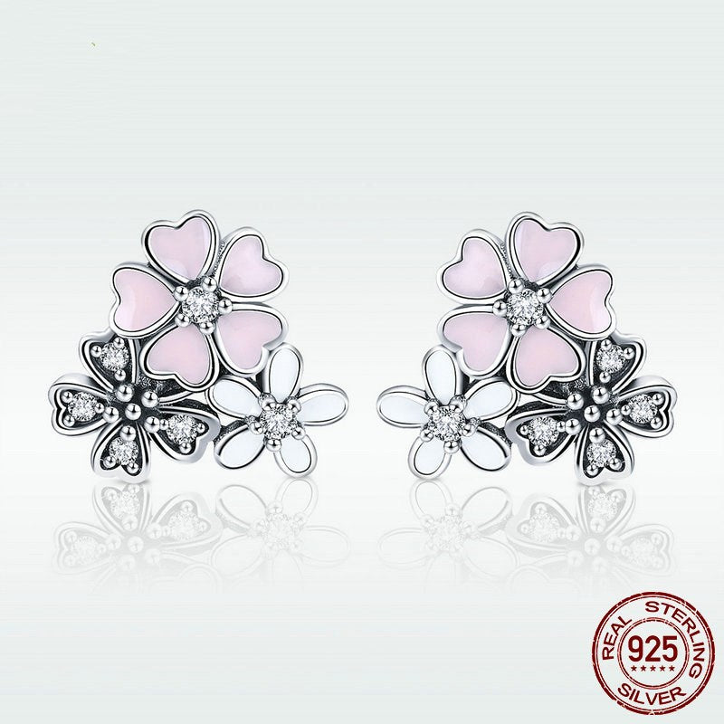 Women’s Silver Floral Stud Earrings - Wazzi's Wear