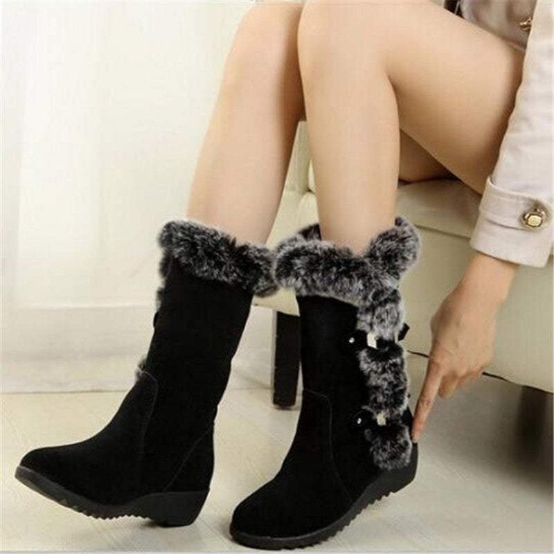 Women’s Suede Low Heel Plush Boots in 2 Colors - Wazzi's Wear