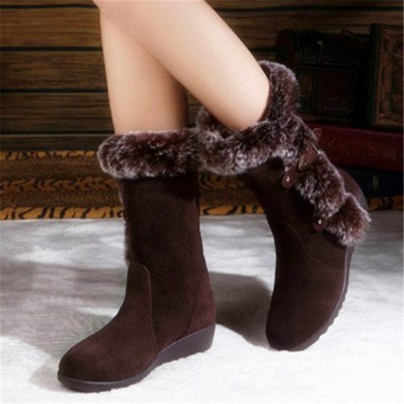 Women’s Suede Low Heel Plush Boots in 2 Colors - Wazzi's Wear