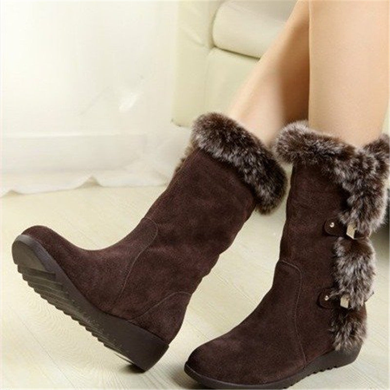 Women’s Suede Low Heel Plush Boots in 2 Colors - Wazzi's Wear