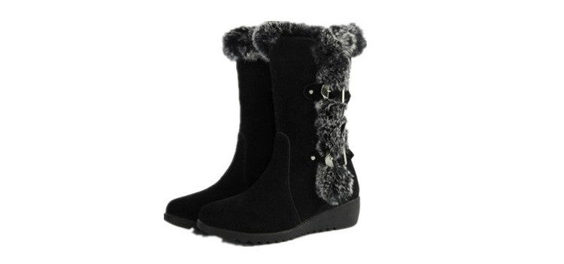 Women’s Suede Low Heel Plush Boots in 2 Colors - Wazzi's Wear