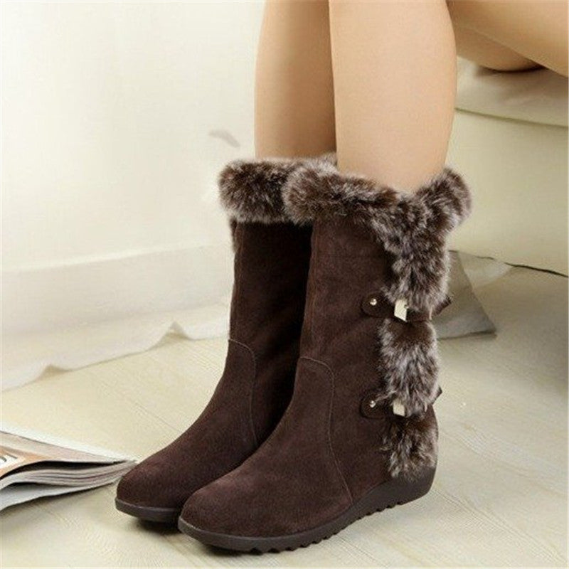 Women’s Suede Low Heel Plush Boots in 2 Colors - Wazzi's Wear