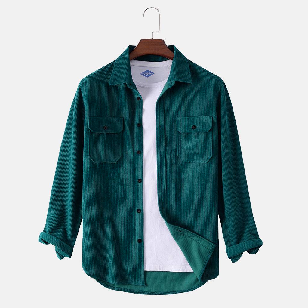 Men’s Corduroy Long Sleeve Shirt with Pockets in 6 Colors S-3XL - Wazzi's Wear