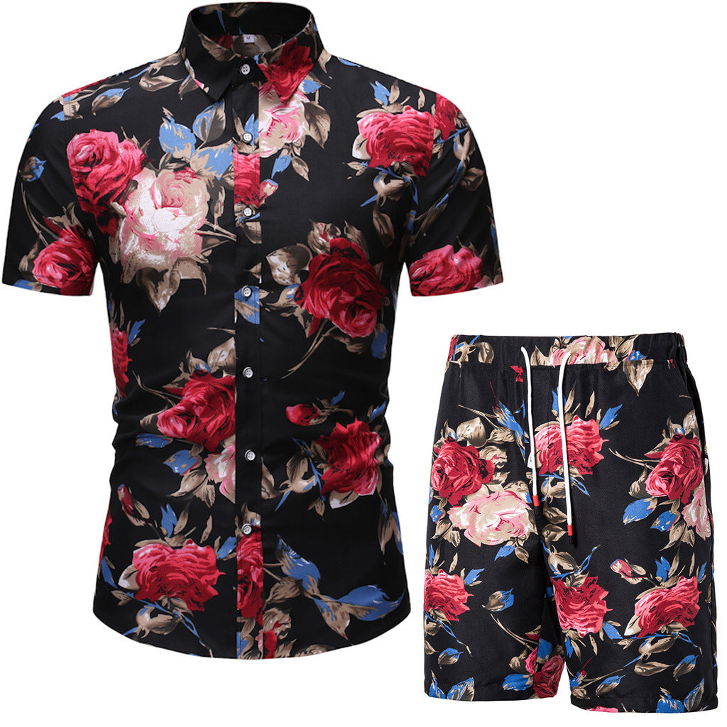Summer Men's Casual Suit Korean Style Slim Short-Sleeved Shirt Men's Beachwear