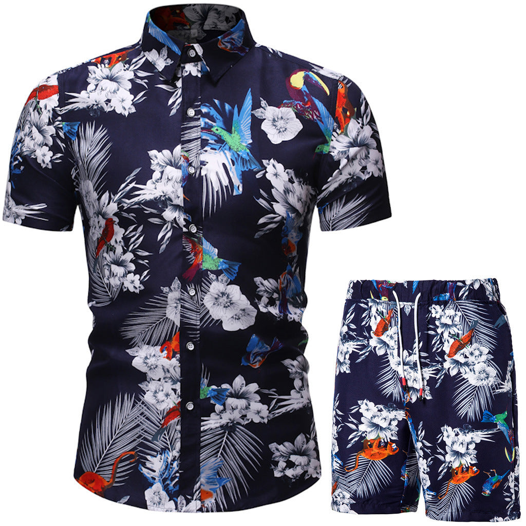 Summer Men's Casual Suit Korean Style Slim Short-Sleeved Shirt Men's Beachwear