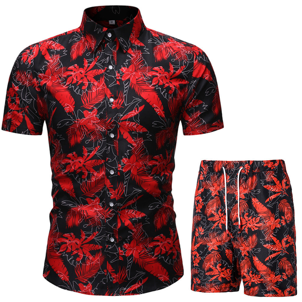 Summer Men's Casual Suit Korean Style Slim Short-Sleeved Shirt Men's Beachwear