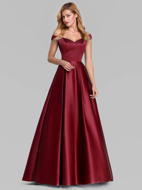 Women’s V-Neck Off-the-Shoulder Satin Gown with High Waist in 2 Colors M-XXXL - Wazzi's Wear