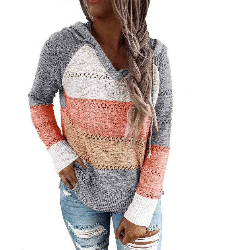 Striped Long Sleeve Hooded Sweater