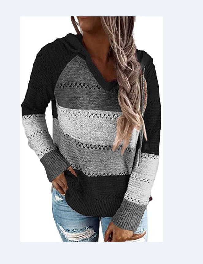 Striped Long Sleeve Hooded Sweater