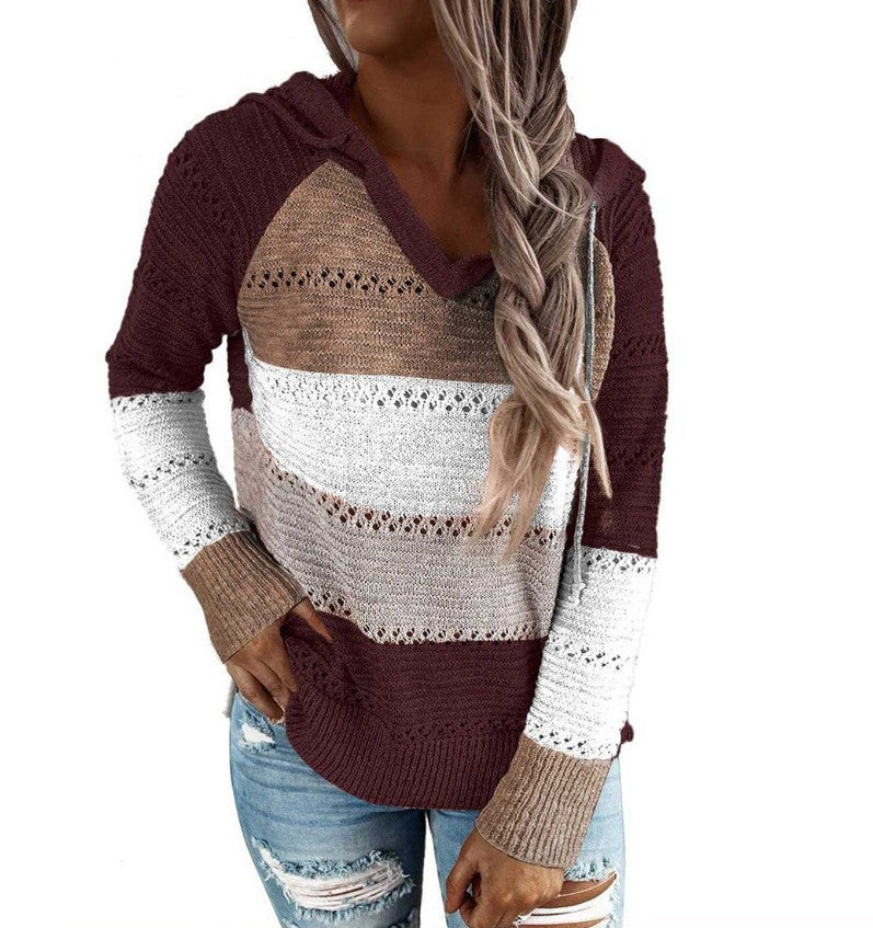 Striped Long Sleeve Hooded Sweater