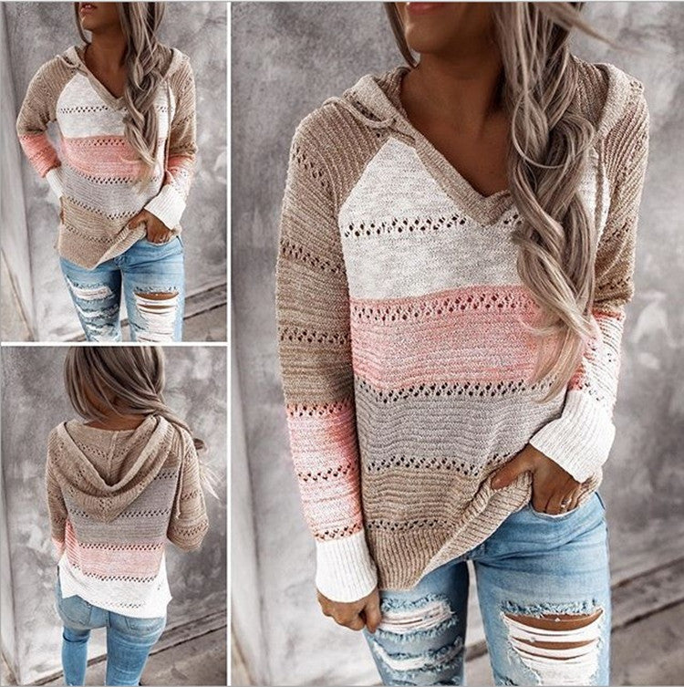 Striped Long Sleeve Hooded Sweater