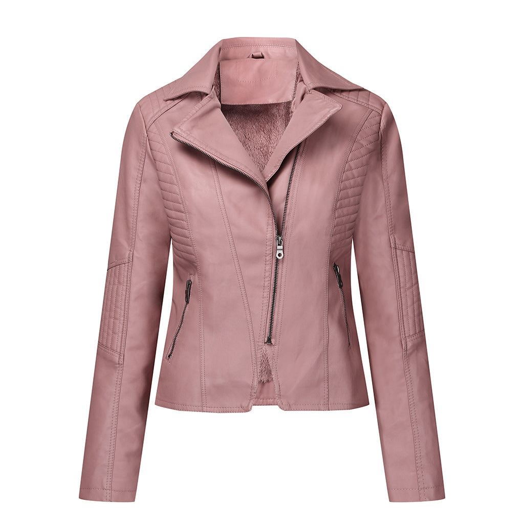 Women's Plush PU Leather Jacket in 4 Colors Sizes 4-10 - Wazzi's Wear