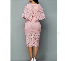 Load image into Gallery viewer, Women’s Pink Lace Midi Dress with Cloak S-5XL - Wazzi&#39;s Wear
