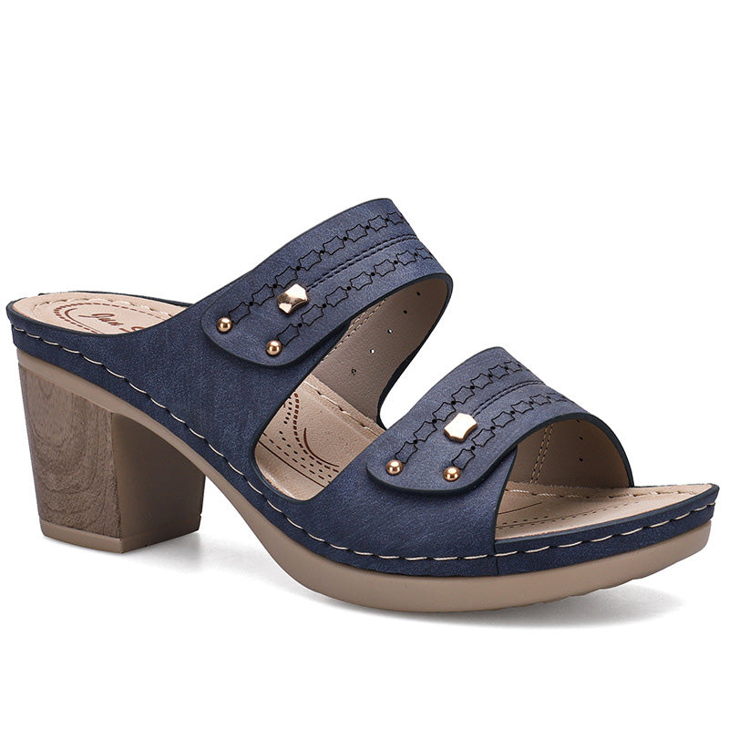 Women's Thick Heel Leather Sandals in 3 Colors - Wazzi's Wear