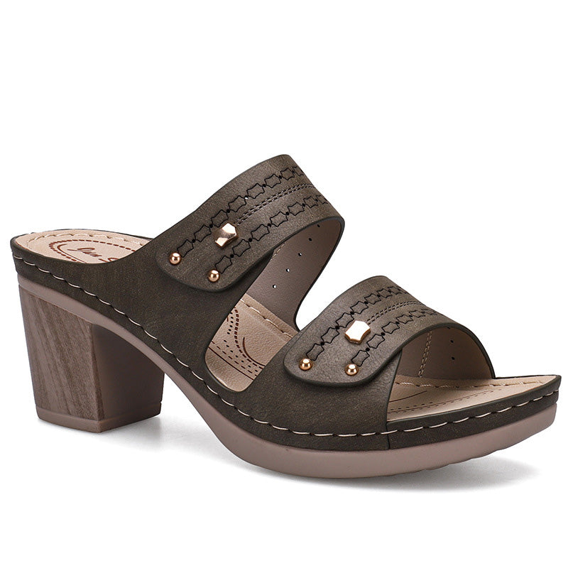 Women's Thick Heel Leather Sandals in 3 Colors - Wazzi's Wear