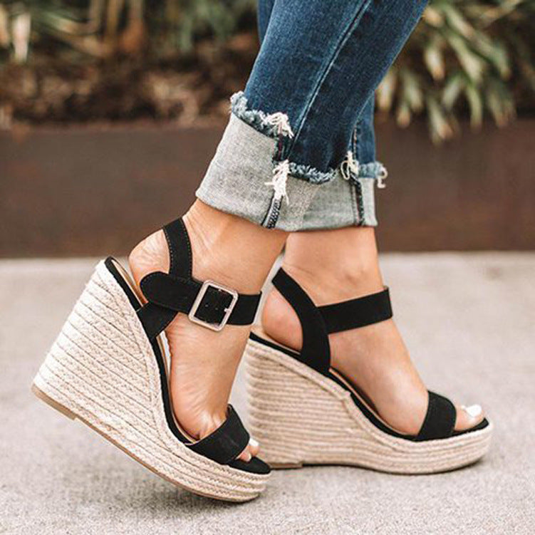 Women Wedge High Heel Sandals with Ankle Strap in 3 Colors - Wazzi's Wear