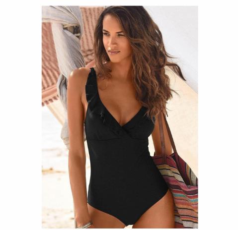 Women’s One-Piece V-Neck Ruffled Swimsuit in 4 Colors S-2XL - Wazzi's Wear