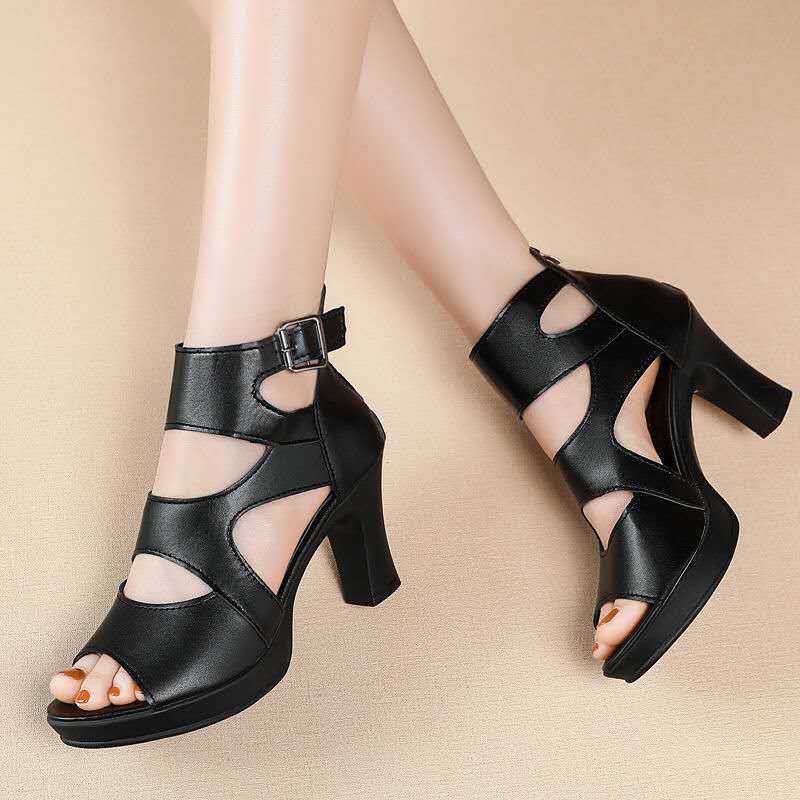 Women’s Black High Heel Strappy Sandals - Wazzi's Wear