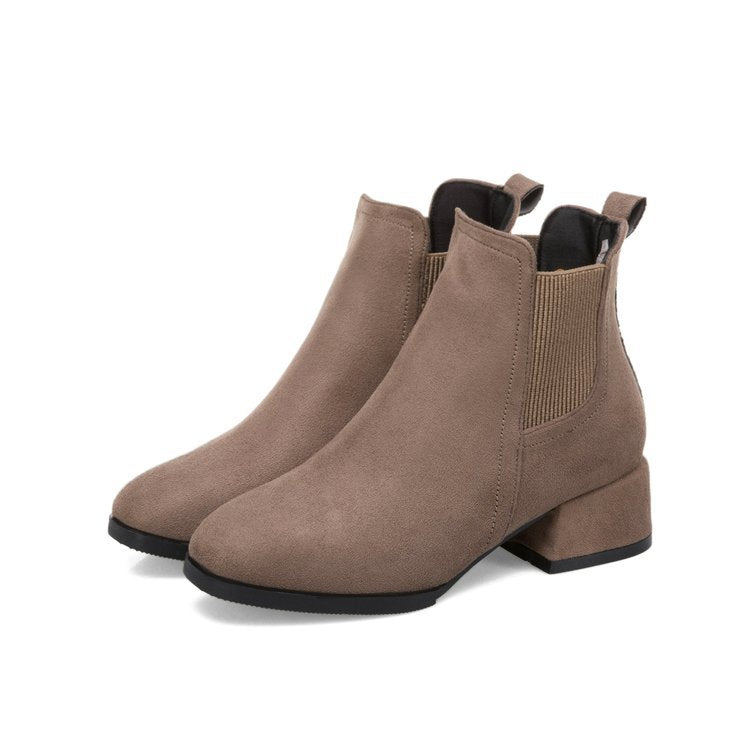 Women’s Suede Thick Short Heel Ankle Boots in 2 Colors - Wazzi's Wear