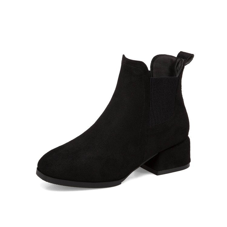 Women’s Suede Thick Short Heel Ankle Boots in 2 Colors - Wazzi's Wear