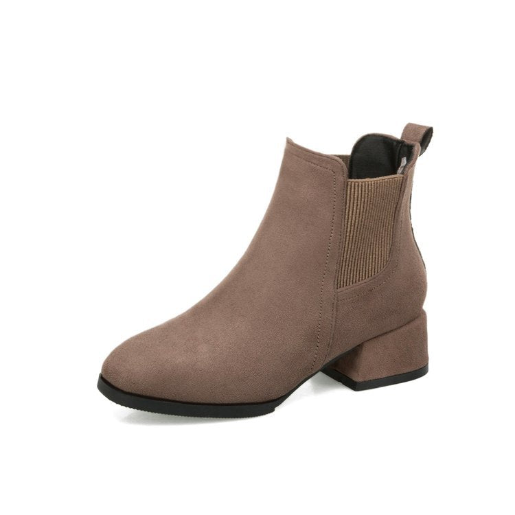 Women’s Suede Thick Short Heel Ankle Boots in 2 Colors - Wazzi's Wear