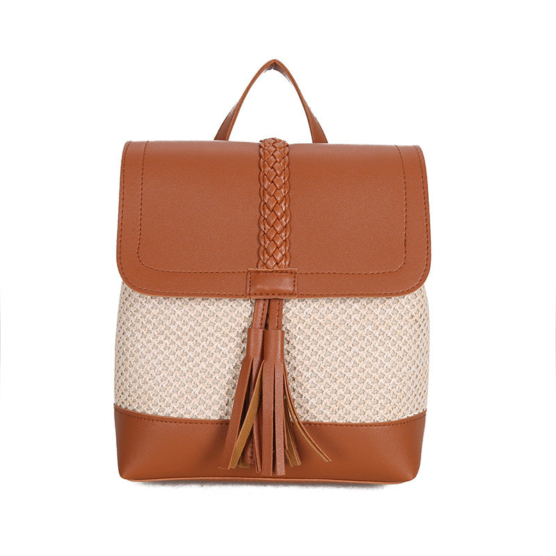 Women’s Woven Straw Shoulder Bag Backpack with Tassel in 2 Colors - Wazzi's Wear