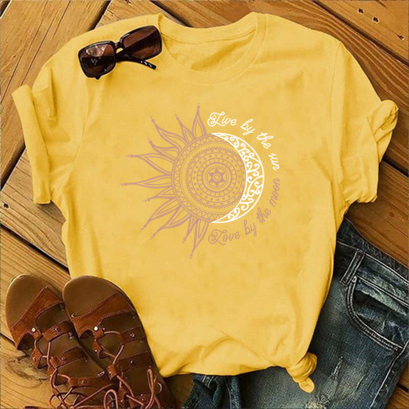 Women's Sunflower Print Short Sleeve Top in 16 Colors S-3XL - Wazzi's Wear