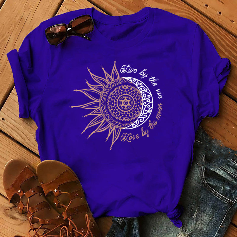Women's Sunflower Print Short Sleeve Top in 16 Colors S-3XL - Wazzi's Wear