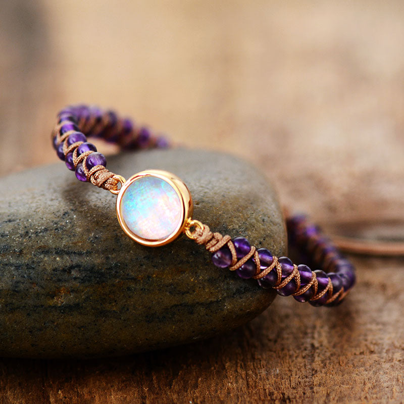 Stone and Opal Braided Bohemian Bracelet in 6 Colors - Wazzi's Wear