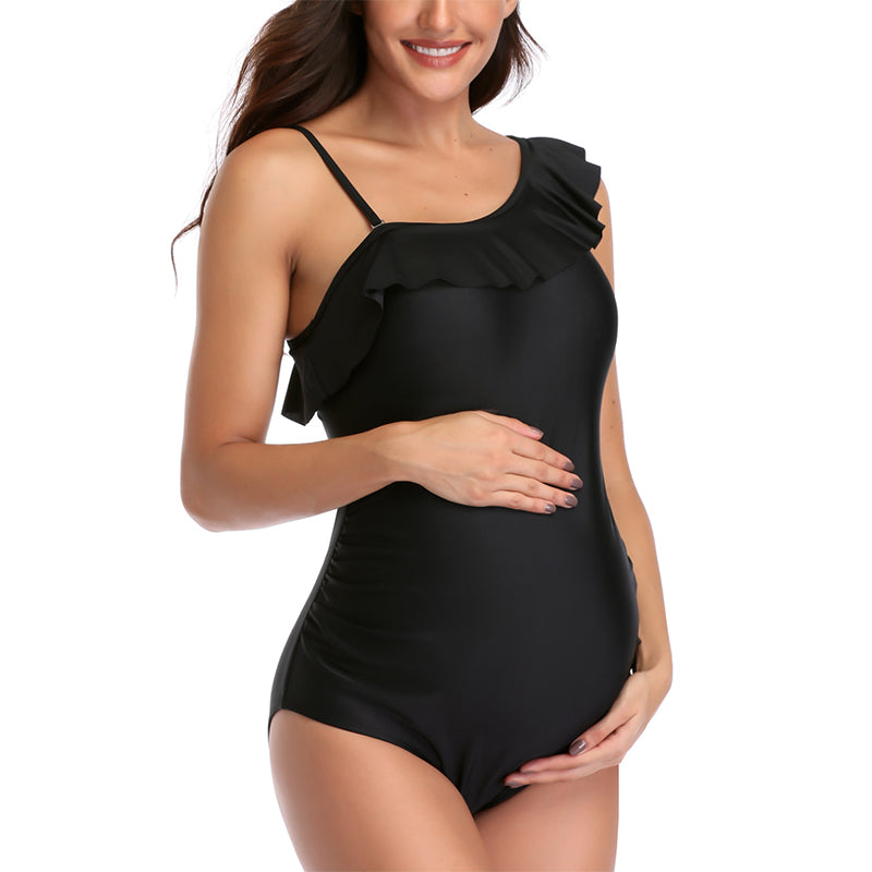 Women’s Black Ruffled One Piece Maternity Swimsuit S-5XL - Wazzi's Wear